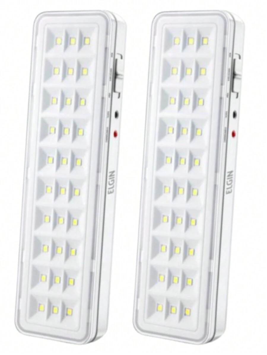 Kit 2 Luminárias de Emergência 30 Leds 2W Recarregável Bivolt Elgin Emergencial Branco Frio 110/220V - Entrada do Brasil (127V) - Visão 1