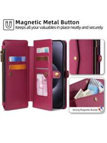 keyunfei Multifunctional Zipper Side Magnetic Crossbody Bag With Wallet, Adjustable Shoulder Strap, Holder, Card Slot, Wrist Strap, Flip Cover Phone Case Compatible With IPhone 16 Pro/16E, Galaxy S24, Moto E13, Honor 90 5G, Nova Y70, 11 Lite, OPPO A38