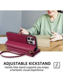 keyunfei Multifunctional Zipper Side Magnetic Crossbody Bag With Wallet, Adjustable Shoulder Strap, Holder, Card Slot, Wrist Strap, Flip Cover Phone Case Compatible With IPhone 16 Pro/16E, Galaxy S24, Moto E13, Honor 90 5G, Nova Y70, 11 Lite, OPPO A38