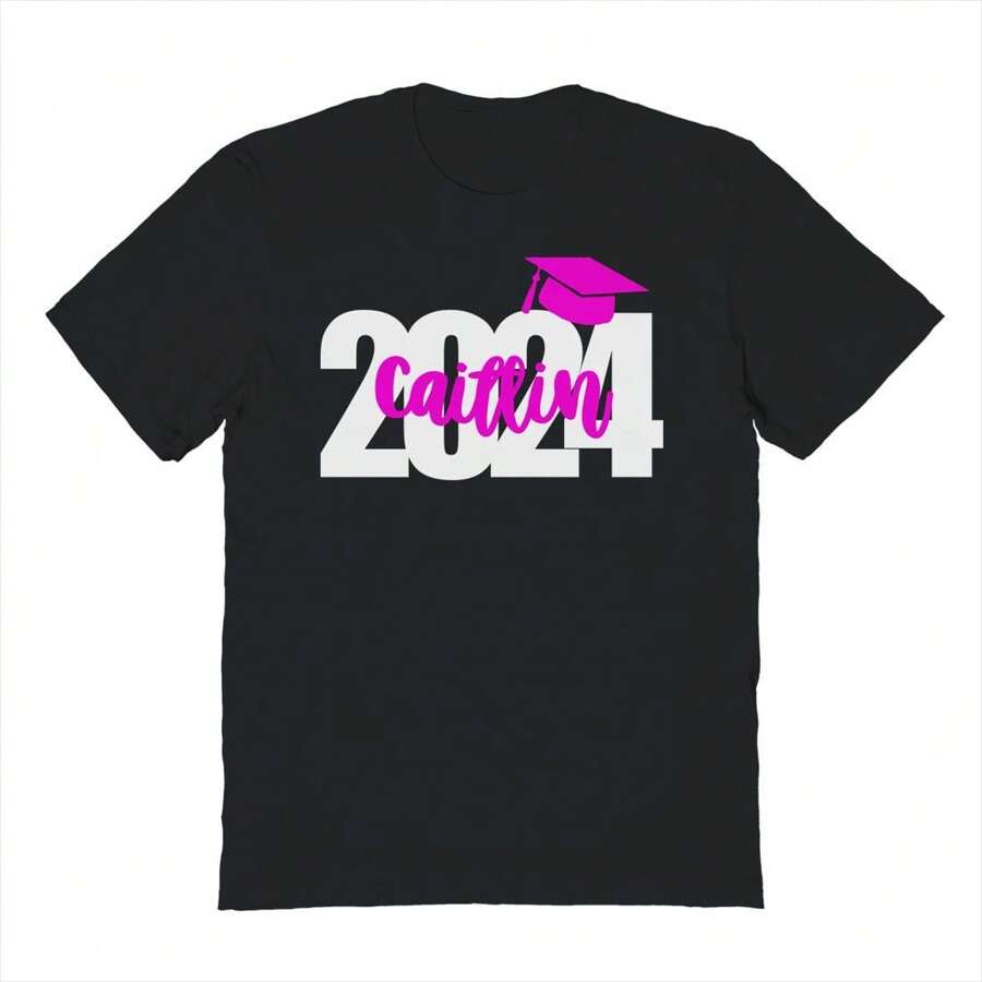 Nearly There Class Of 2024 Caitlin Gradution Graphic Cotton Short-Sleeve T-Shirt - 黑色 - 查看 1