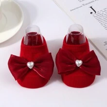Conjunto de Faixa para Bebê, inclui 1 faixa com laço e 1 par de meias antiderrapantes com laço em formato de coração para bebês aprendendo a andar