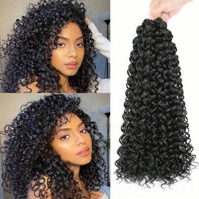 14/18/24 英寸女士卷曲钩针发水波钩针发卷曲编织发 GoGo 卷曲钩针发海洋波海滩卷波浪钩针接发 (1B)