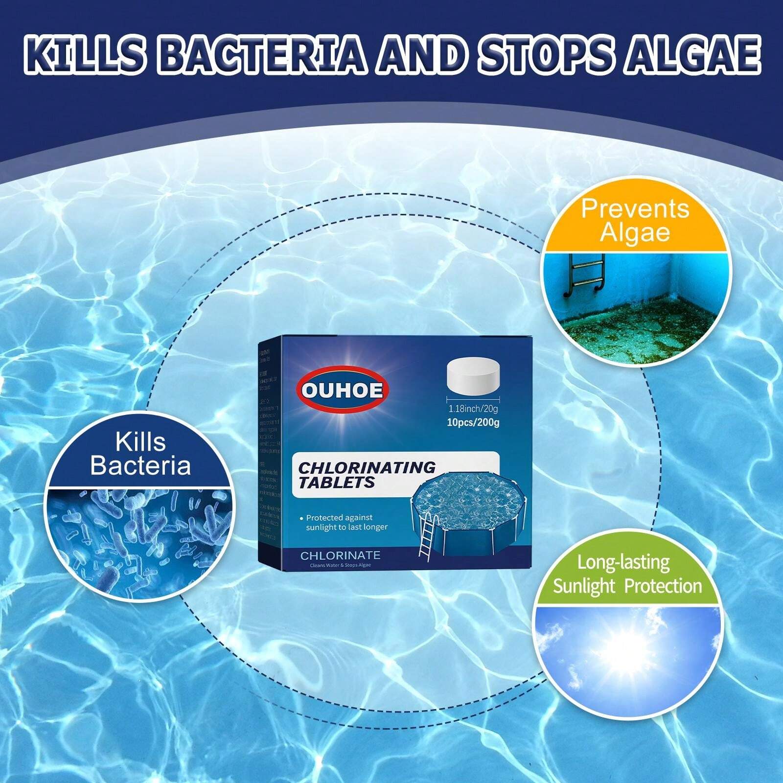 OUHOE Pool Chlorine Tablets For Clearing And Cleaning Pool Water, Multi