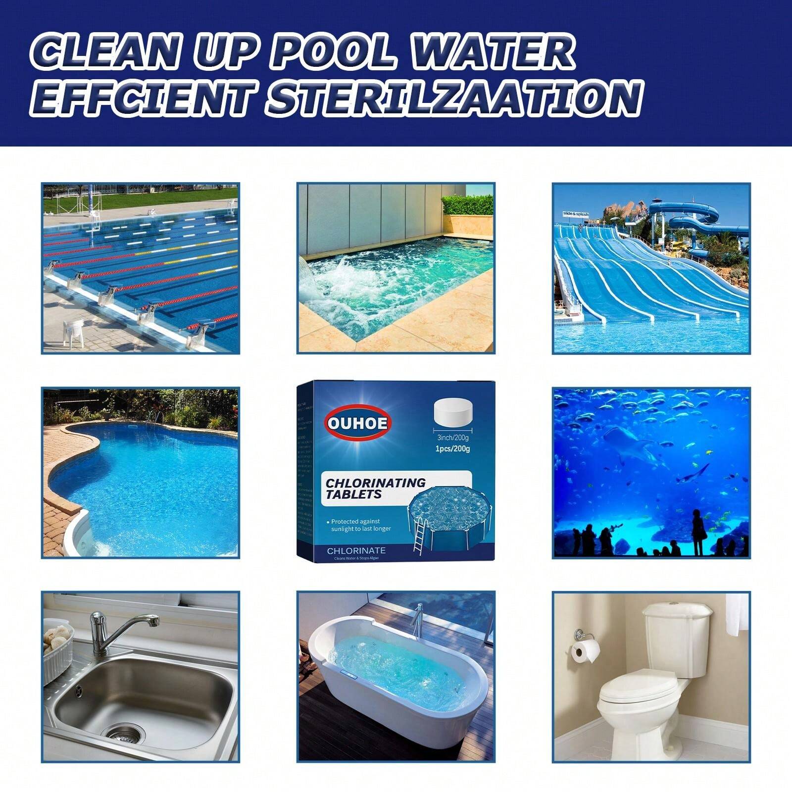 OUHOE Pool Chlorine Tablets For Clearing And Cleaning Pool Water, Multi