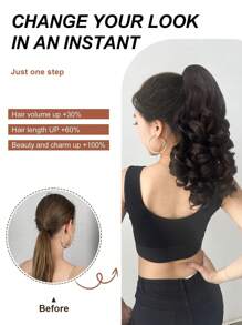 22-Inch Long Brown Wavy Curly Synthetic Ponytail Hair Extensions, Heat Resistant Fiber, Suitable For Women And Girls Daily Wear - Brown - View 6