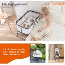 UBRAVOO All Mesh Baby Crib With Mattress 3-In-1 For Newborn 0-8 Months , Travel Cot | Cradle | Crib On Wheels Convertible With Mosquito Net - Grey - View 3