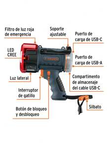 Lámpara de LED 2000 lm recargable alta potencia, Truper LARE-2000 - Gris - Ver 2