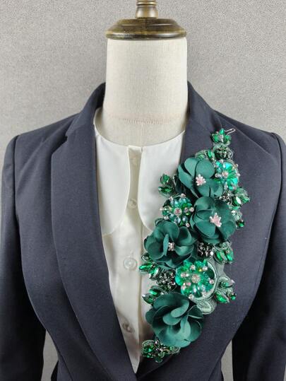 1pc Women's Handmade Rhinestone Green Party Brooch, Luxury Fashion Versatile