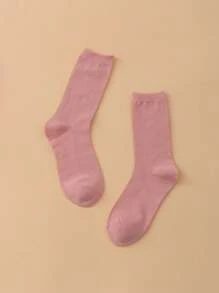 1pair Solid Color Mid-Calf Socks Suitable For Everyday Wear