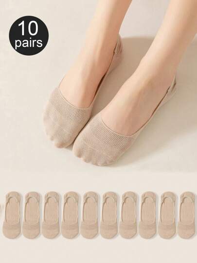 10 Pairs Skin-Tone/Black/White Breathable Soft Invisible Boat Socks, Comfortable & Versatile, Spring/Summer