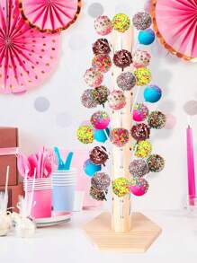 1 套天然木架，带底座的木制蛋糕架，适合生日、婚礼、派对展示 - 木紋色 - 查看 1