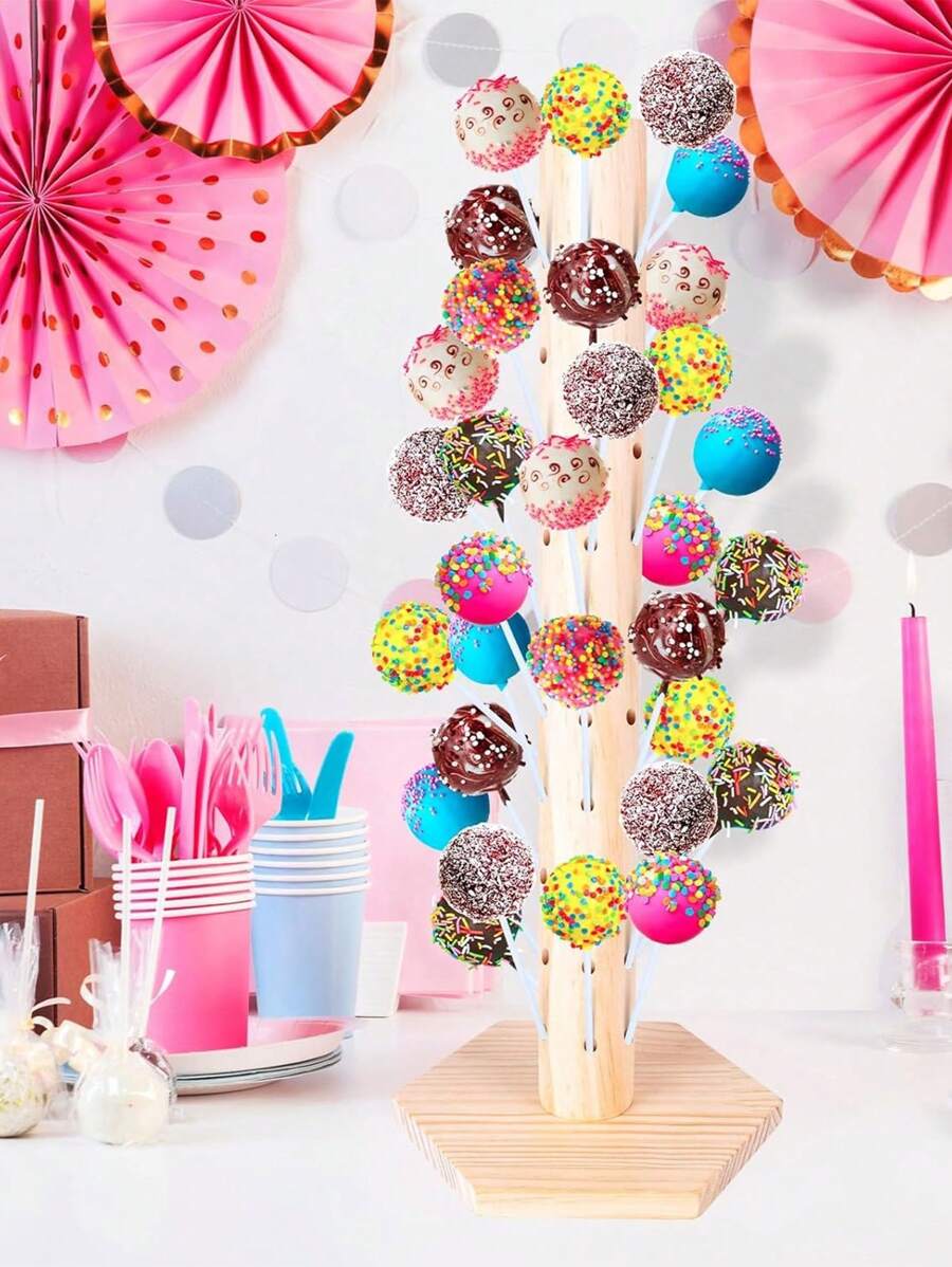 1 套天然木架，带底座的木制蛋糕架，适合生日、婚礼、派对展示 - 木紋色 - 查看 1