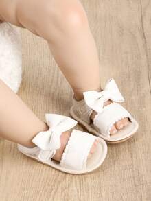 Sandali piatti in PU con fiocco a tinta unita per ragazze, suola in gomma antiscivolo, scarpe dolci e adorabili per principesse, adatte per primavera ed estate