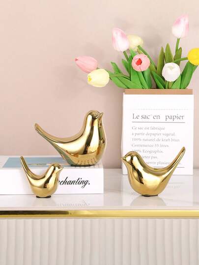 1pc Gold Bird Statue - Modern Style Ceramic Sculpture For Home Decor, Creative Bird Figurine Ornament For Living Room, Office, Bookshelf, Cabinet Display, Suitable For Bedroom And Office Desk Decor Best