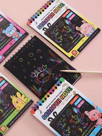 Scratch Paper Art Set, 10 Pcs Rainbow Magic Scratch Paper For Kids Black Scratch Off Art Crafts Kits Notes With 1 Wooden Stylus For Girls Boys Toy Party Game Christmas Birthday Gift,Random Color!!!Office, School, Drawing,Student,Markers,Stationery,Boys,Girls,School Supplies Tween Gifts,Magic,Toys>Boy,Tween,Tween Boy Gifts,Kids Art Supplies,Back To School