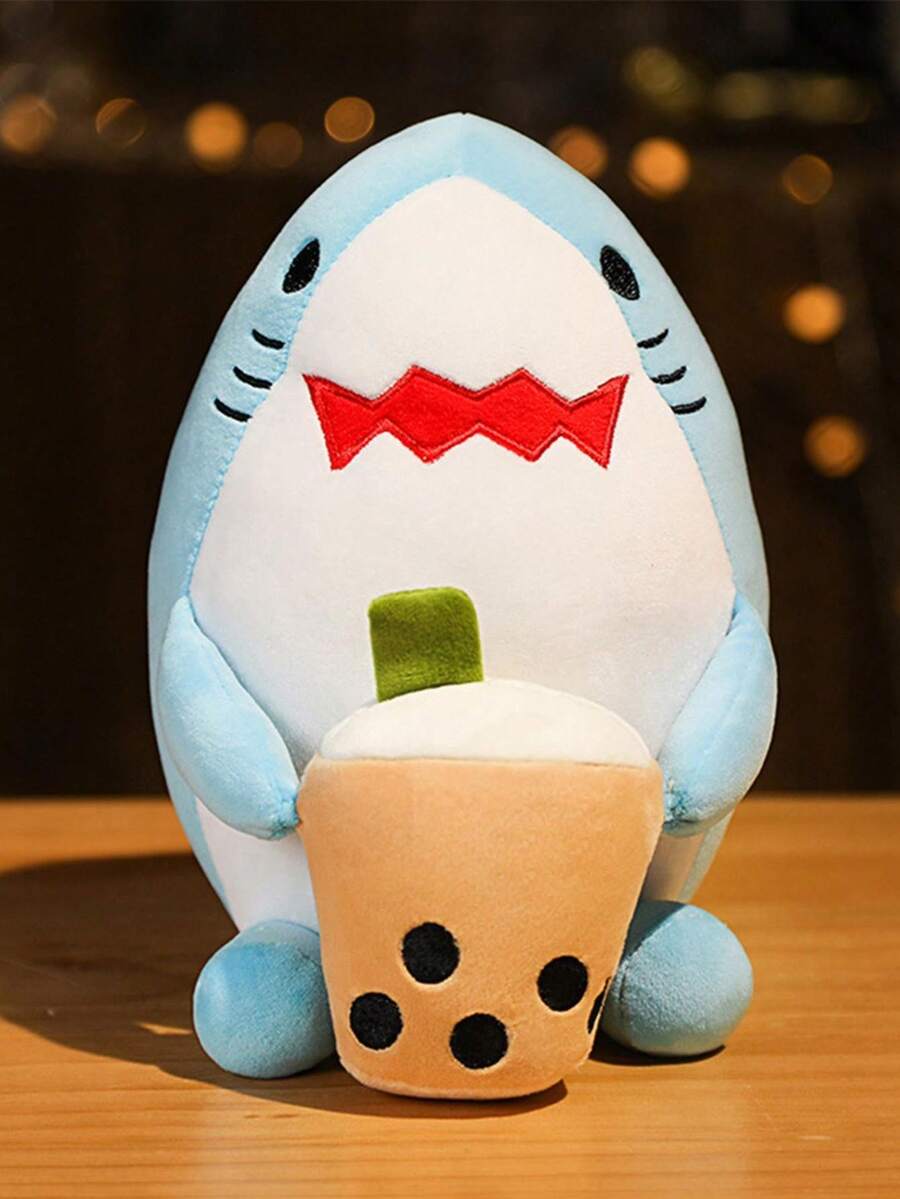 Pearl Milk Tea Animal Shaped Plush Pillow Toy, Cute Shark Plush Toy For Nap Time,