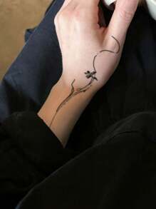 1 miếng dán hình xăm tạm thời có thể giặt được, thiết kế đường nét cá nhân, thời trang và đa năng, phù hợp cho phụ nữ - màu đen - Xem 3