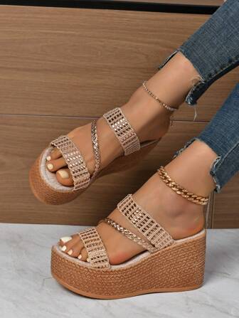 New Fashion Super High Heel Wide Width Elegant Casual Waterproof Platform Wedge Sandals With Thick Sole, Imported