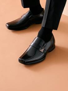 Men's PU Leather Lined Wide Fit Dress Loafers Shoes For Daily - 黑色 - 查看 2