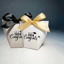 12 piezas Cajas de regalo para envolver gorras de graduación en color blanco sencillo, para fiestas y celebraciones de graduación, Cajas de regalo para golosinas en caliente con estampado para gorra de licenciatura, Cajas de regalo estampadas para dulces, Cajas de regalo para cumpleaños, fiestas y días festivos - Caja de regalo de temporada de graduación - Ver 4