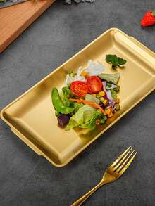 1入韓國風格不銹鋼加厚金色燒烤盤，適合作為上菜盤、壽司盤、平底鍋托盤、儲物盤、商用燒烤盤、魚烤盤等使用 - 金色 - 查看 1