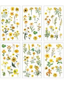 1 paquete de 6 pegatinas de PET de flores botánicas retro, impermeables y removibles, perfectas para decorar diarios, computadoras portátiles, botellas de agua y manualidades DIY