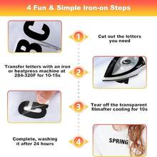 2 Inch Iron On Letters And Numbers For Clothing, 10 Sheets 430 Pieces Vinyl Heat Transfers Letters With A-Z And 0-9 Iron On Letters For Fabric Numbers Alphabet Sticker For T-Shirt Designs DIY Craft,Black And White - Black and White - View 6