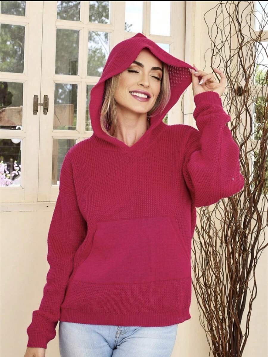 Women Knit Tops - Rose Red - View 1