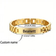 1 Stück personalisiertes Armband Herren Damen Gold/Silber/Schwarz Namensschild Edelstahl Goldkette Paar ID Karten Name Armband, Geschenk zum Vatertag, Geburtstag, Jahrestag