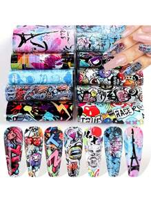 7 piezas De calcomanías para uñas de transferencia de papel periódico, suministros de arte para uñas para mujeres y niñas, calcomanías de arte retro para uñas para diseños de combinación DIY - Multicolor - Ver 5