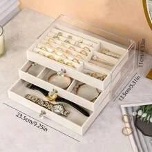 1/4pcs Large Capacity Transparent Velvet Jewelry Box With Three Layers And Drawers For Storing Earrings, Rings And Necklaces, Dustproof - Multicolor - View 2