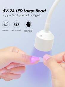 klimonla Lámpara de manicura LED portátil mini USB para curado de esmaltes de gel UV con luz morada, 1 pieza - Blanco - Ver 3