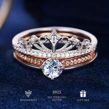 Bộ Nhẫn Xếp Chồng Moissanite Sang Trọng, Nhẫn Nữ Thiết Kế Vương Miện Đa Chiều Đeo Nhẫn Đá Hình Kim Cương Có Giấy Chứng Nhận Moissanite Và Hộp Quà Tinh Tế - Moissanite 0,5ct - Xem 6