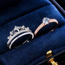 Bộ Nhẫn Xếp Chồng Moissanite Sang Trọng, Nhẫn Nữ Thiết Kế Vương Miện Đa Chiều Đeo Nhẫn Đá Hình Kim Cương Có Giấy Chứng Nhận Moissanite Và Hộp Quà Tinh Tế - Moissanite 0,5ct - Xem 3