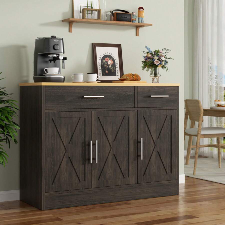 Vongrasig 43" Buffet Sideboard Cabinet With Storage, Modern Wood Kitchen Cabinet Dresser For Dining Room, Living Room - Màu nâu tối - Xem 1