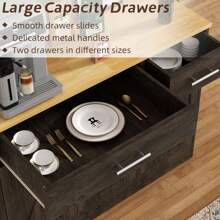 Vongrasig 43" Buffet Sideboard Cabinet With Storage, Modern Wood Kitchen Cabinet Dresser For Dining Room, Living Room - Màu nâu tối - Xem 5