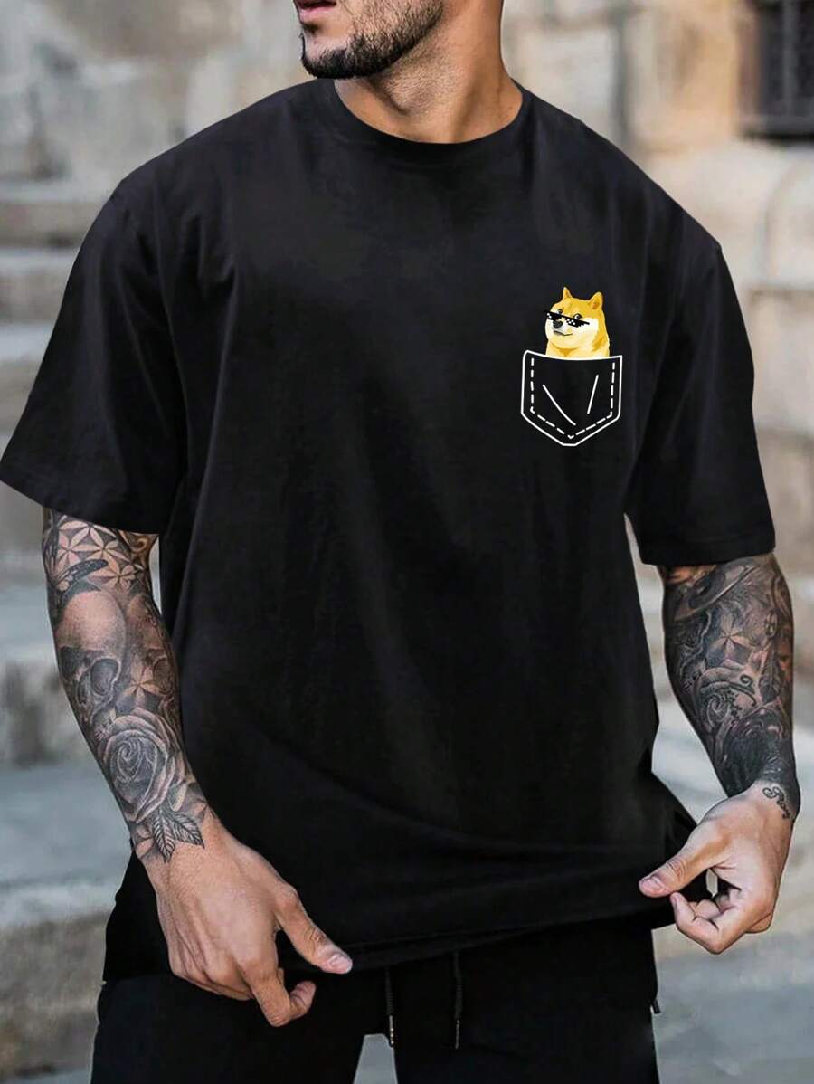 Hombres Camiseta con estampado de dibujos animados - Negro - Ver 1