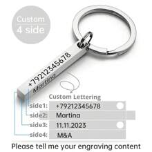 Llavero personalizado, llaveros personalizados, barra 3D, llaveros de acero inoxidable, texto grabado en 4 lados, nombre, fecha, logotipo, llavero personalizado, anillos, regalo de amor