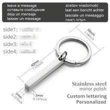 Llavero personalizado, llaveros personalizados, barra 3D, llaveros de acero inoxidable, texto grabado en 4 lados, nombre, fecha, logotipo, llavero personalizado, anillos, regalo de amor