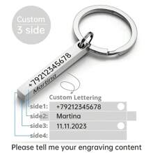 Llavero personalizado, llaveros personalizados, barra 3D, llaveros de acero inoxidable, texto grabado en 4 lados, nombre, fecha, logotipo, llavero personalizado, anillos, regalo de amor