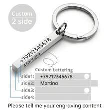 Llavero personalizado, llaveros personalizados, barra 3D, llaveros de acero inoxidable, texto grabado en 4 lados, nombre, fecha, logotipo, llavero personalizado, anillos, regalo de amor