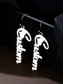 [1 par] Pendientes con nombre personalizado, joya de verano de estilo bohemio de acero inoxidable con etiquetas de letra caligráfica, regalo de cumpleaños perfecto para mejores amigas y accesorio de fiesta - Plateado - Ver 5