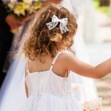 2pcs Small White Lace Hair Bow Clips With Long Tail Ribbon Bow Alligator Barrettes Pins Teen Toddler Baby Flower Girls Wedding  Pageant Birthday Party Dress Decor Accessories Gift