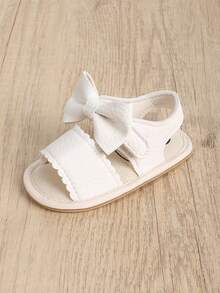Sandali piatti in PU con fiocco a tinta unita per ragazze, suola in gomma antiscivolo, scarpe dolci e adorabili per principesse, adatte per primavera ed estate