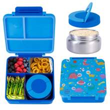 Caja de almuerzo Bento con diseño de dibujos animados y termo para sopa de 8 onzas, contenedores de alimentos a prueba de fugas con 4 compartimentos, de vuelta a la escuela
