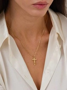 1PC Christian Jesus Cross Pendant Necklace For Women Men Dainty Adjustable Chains Necklace Catholic  Cross Jewelry Prayer Baptism Gifts