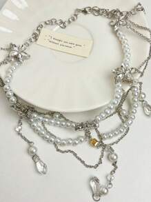 1 Stück europäischer und amerikanischer Stil Kunstperle Strass Blume Quaste Mehrschichtige Taillen Kette, modische elegante sexy Taillenkette für Frauen, Party Schmuck Valentinstag