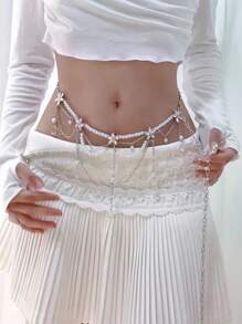 1 Stück europäischer und amerikanischer Stil Kunstperle Strass Blume Quaste Mehrschichtige Taillen Kette, modische elegante sexy Taillenkette für Frauen, Party Schmuck Valentinstag