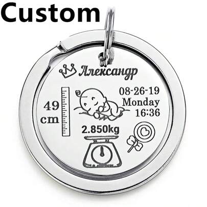 Chaveiro Personalizado com Nome do Bebê, Data de Nascimento, Altura e Peso, Chaveiro para Recém-Nascido, Presente para Novos Pais, Aço Inoxidável, Moda Gravada, Colorido, Vintage, Animais de Estimação, Avós, Crianças para Formatura, Natal, Inverno, Outono, Acessórios Natalinos Personalizados/Customizados, Coloridos, Fofos, Adoráveis, Engraçados, Kawaii, Y2K, Estilosos, Unissex, Casuais, Personalizados, Únicos, Customizados, Presentes Ideais para Ele, Presentes Ideais para Ela, Ela, Namorado, Namorada, Família, Amigos, Chaveiros e Acessórios Personalizados, Conforto Fácil