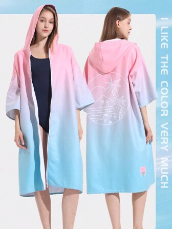 Un manto de baño con cremallera con patrón de agua abstracto degradado de secado rápido, albornoces personalizados de fibra ultrafina de secado rápido con capucha para playa, surf, natación, gruesos y cálidos, capa de playa para adultos, viaje, hogar, boda, decoración del hogar, baño, ropa de playa, vuelta al colegio